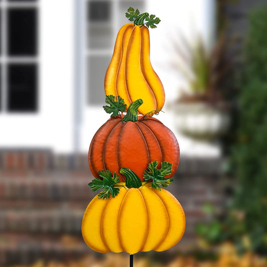 ALLADINBOX Rustic Stacked 3 Pumpkin Yard Stake Thanksgiving Fall Decor