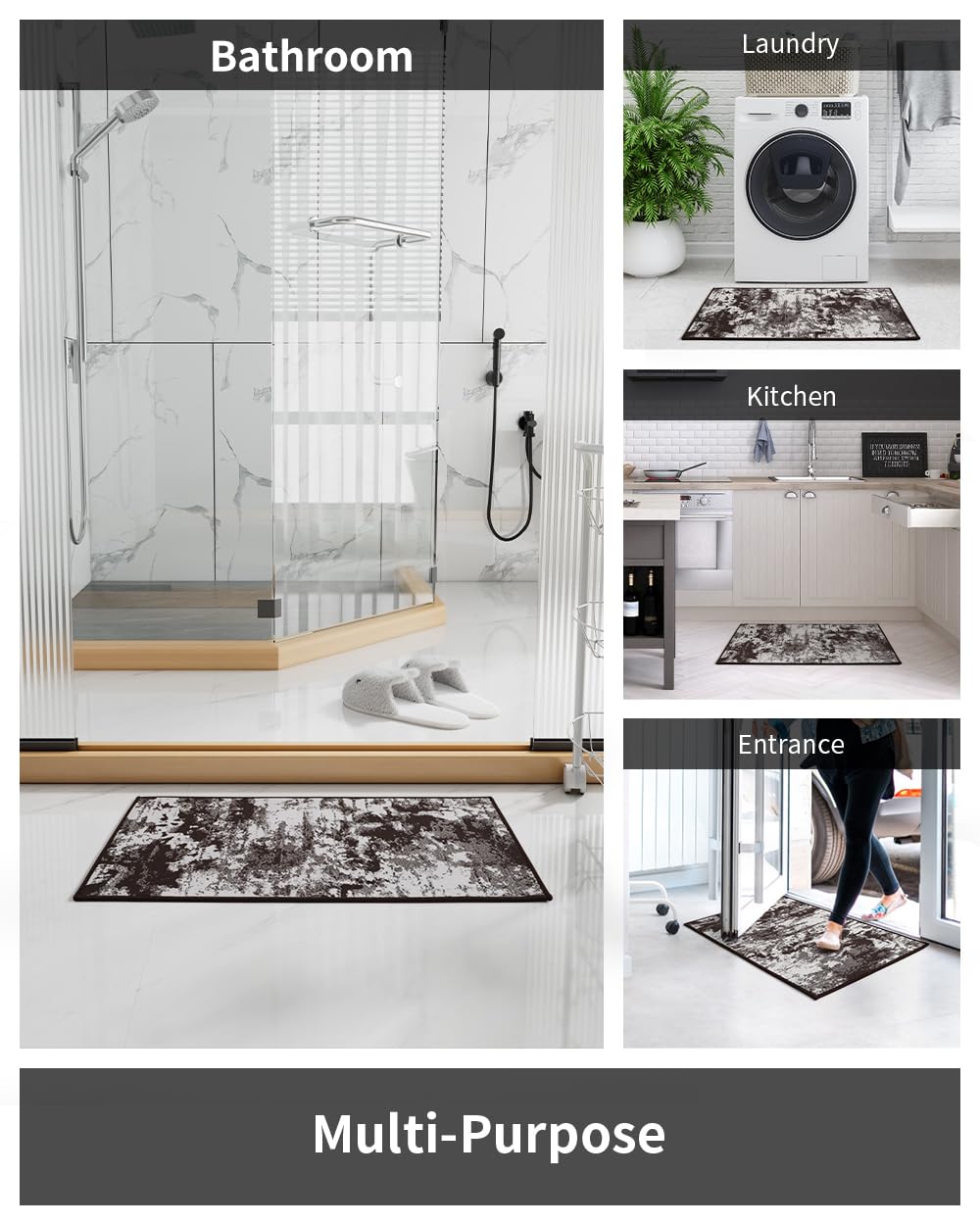 PADOOR Bath Mat Absorbent Non Slip Rubber Backing 17x24 Mocha Brown