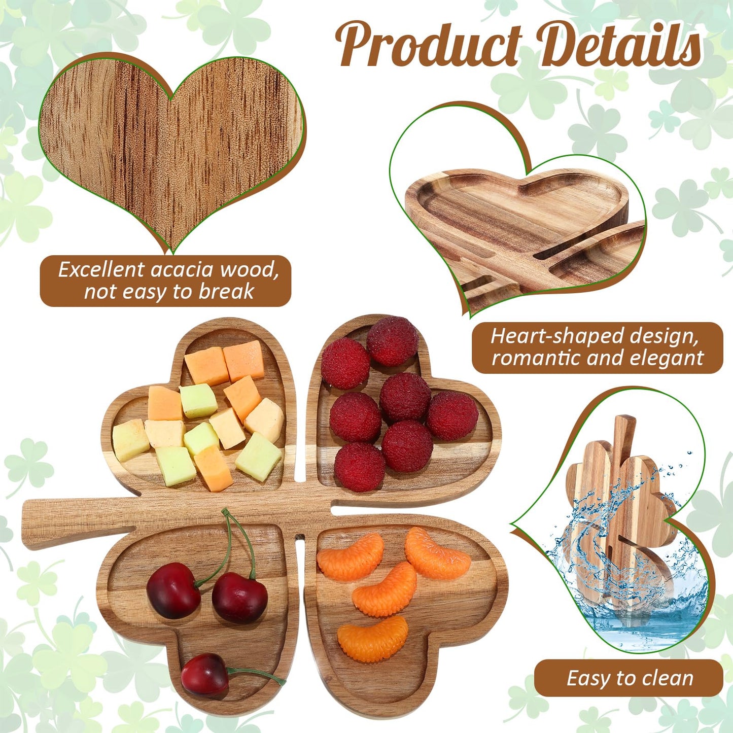 Geetery 12 Pc Wooden Four Leaf Snack Serving Tray Set Multi-color Clover