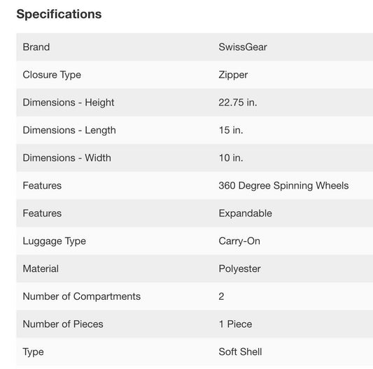 Swissgear 8099 21" Softside Expandable Spinner Carry-On - Black - Like New