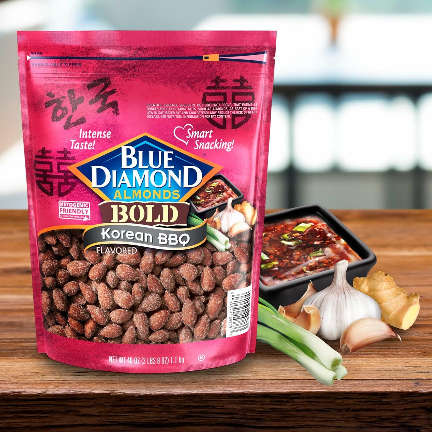 BB01/25 Blue Diamond Almonds, BOLD Korean BBQ Flavored Value Bag 45 Ounce Bag