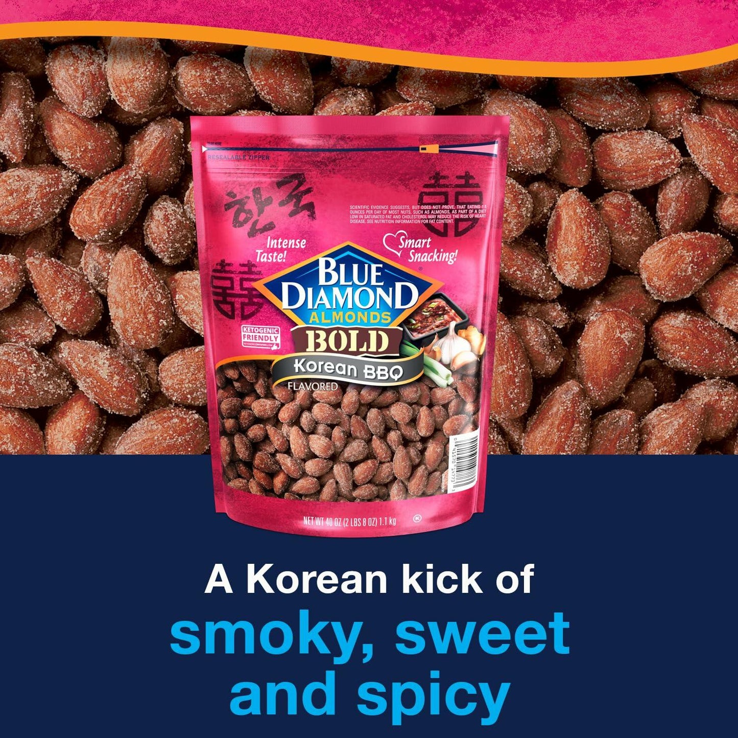 BB01/25 Blue Diamond Almonds, BOLD Korean BBQ Flavored Value Bag 45 Ounce Bag
