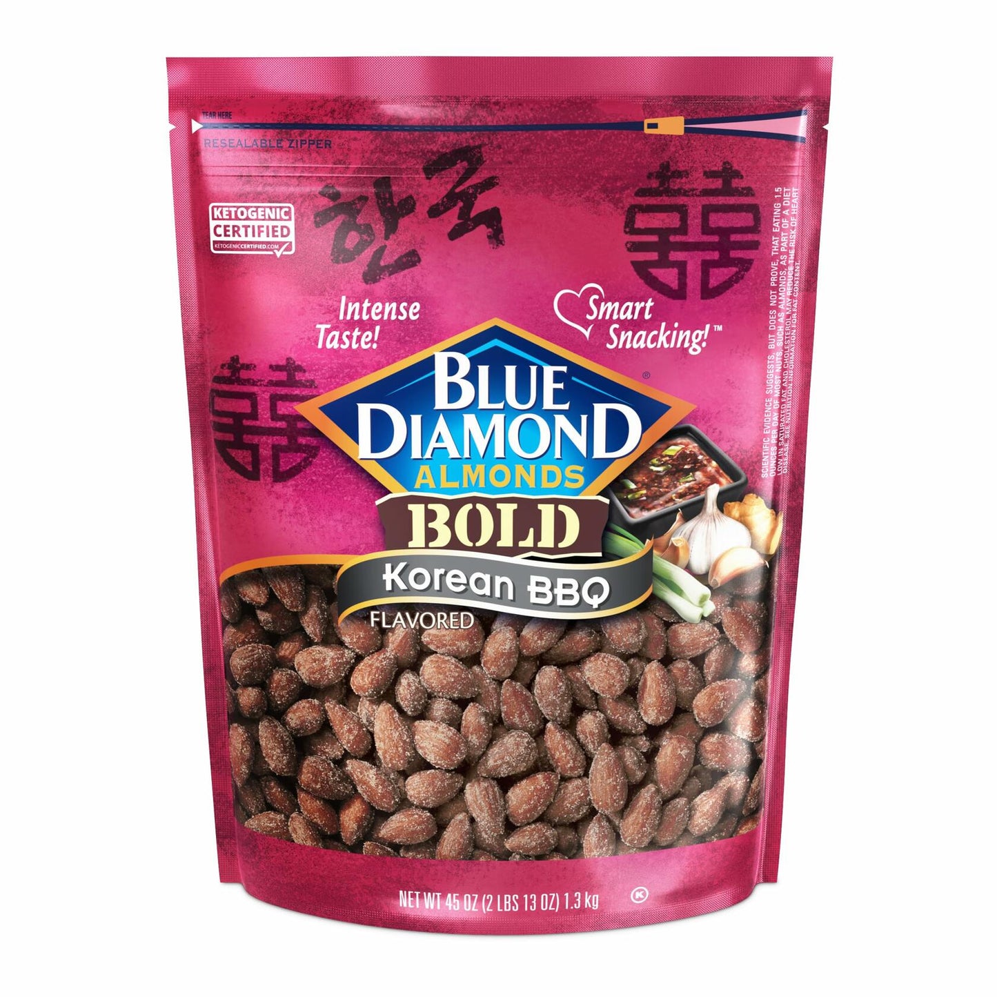 BB01/25 Blue Diamond Almonds, BOLD Korean BBQ Flavored Value Bag 45 Ounce Bag