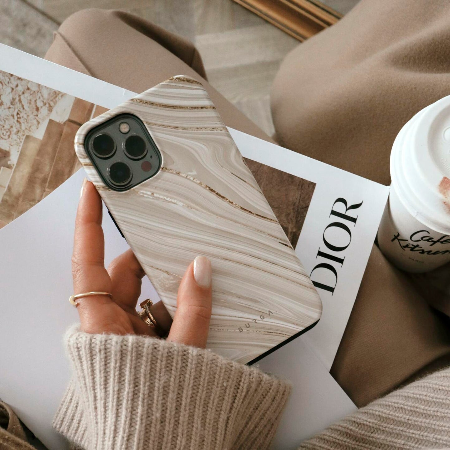 BURGA iPhone 15 Pro Max Case Nude Glitter Marble - Cute, Trendy, New