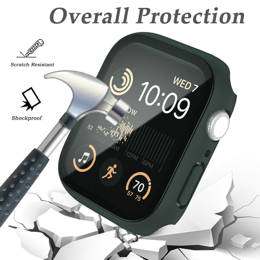 Case Compatible with Apple Watch Series 9 8 7 41mm/45mm PC Bumper with Tempered