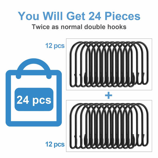 TENOVEL 24-Pack Stainless Steel Brushed Nickel Double Shower Curtain Hooks