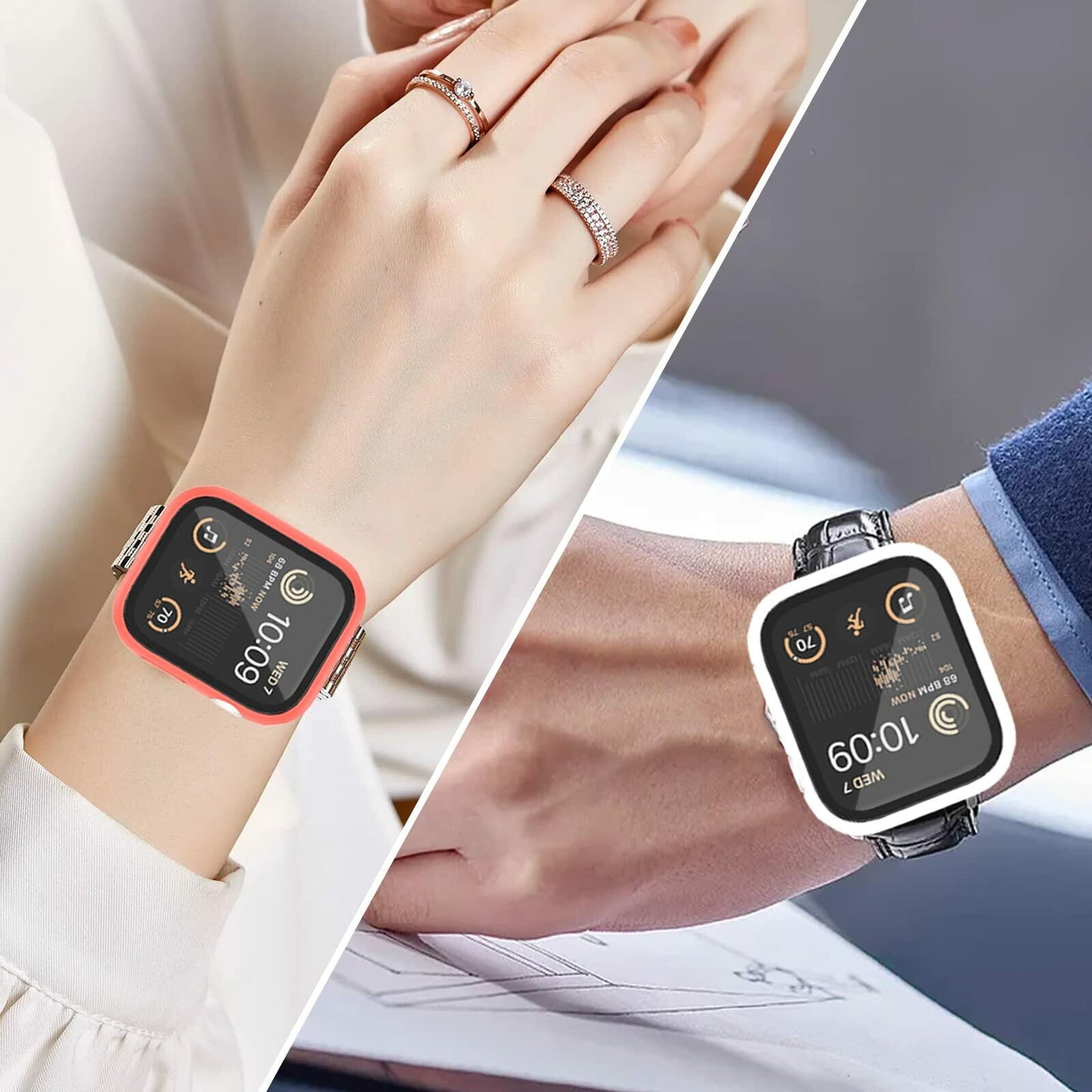 Case Compatible with Apple Watch Series 9 8 7 41mm/45mm PC Bumper with Tempered