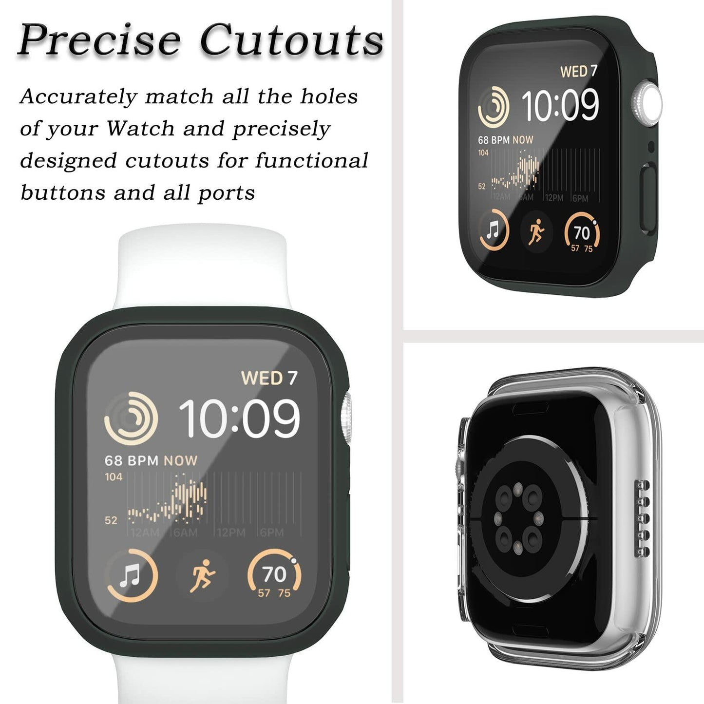 Case Compatible with Apple Watch Series 9 8 7 41mm/45mm PC Bumper with Tempered