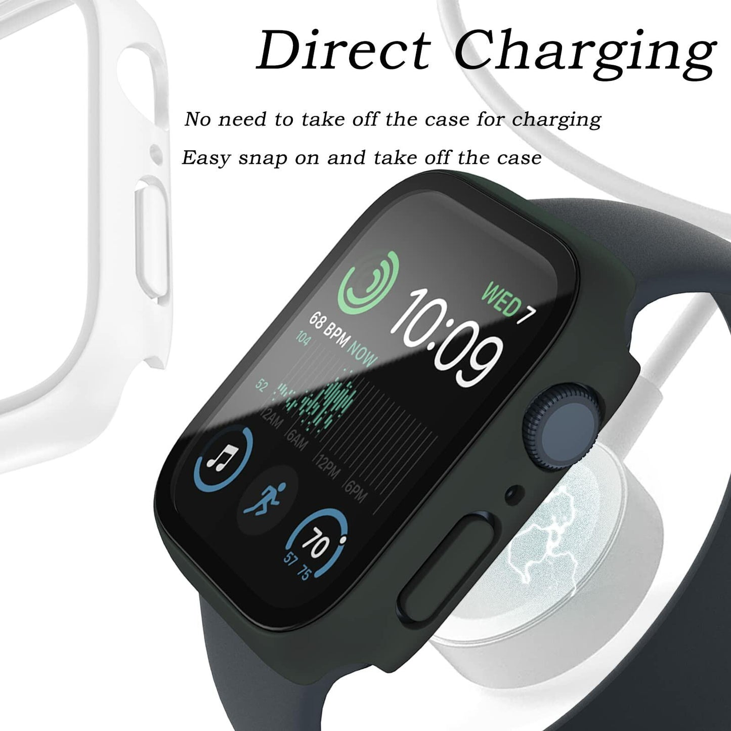 Case Compatible with Apple Watch Series 9 8 7 41mm/45mm PC Bumper with Tempered