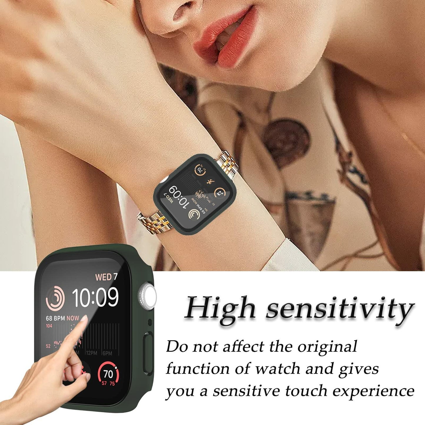 Case Compatible with Apple Watch Series 9 8 7 41mm/45mm PC Bumper with Tempered