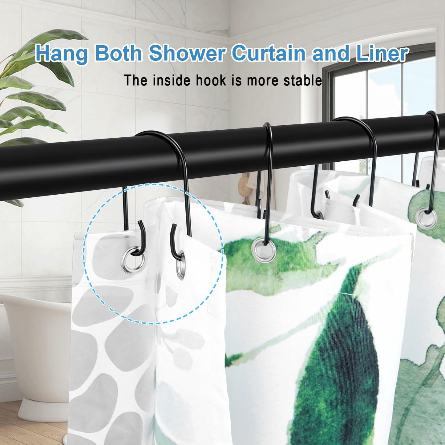 TENOVEL 24-Pack Stainless Steel Brushed Nickel Double Shower Curtain Hooks