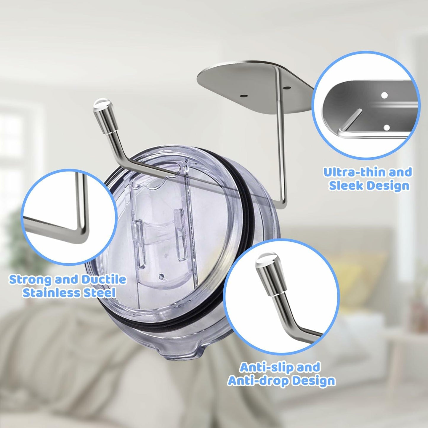 Nuorest 2 Pack Tumbler Lid Organizer Hook Under Cabinet Space Saving