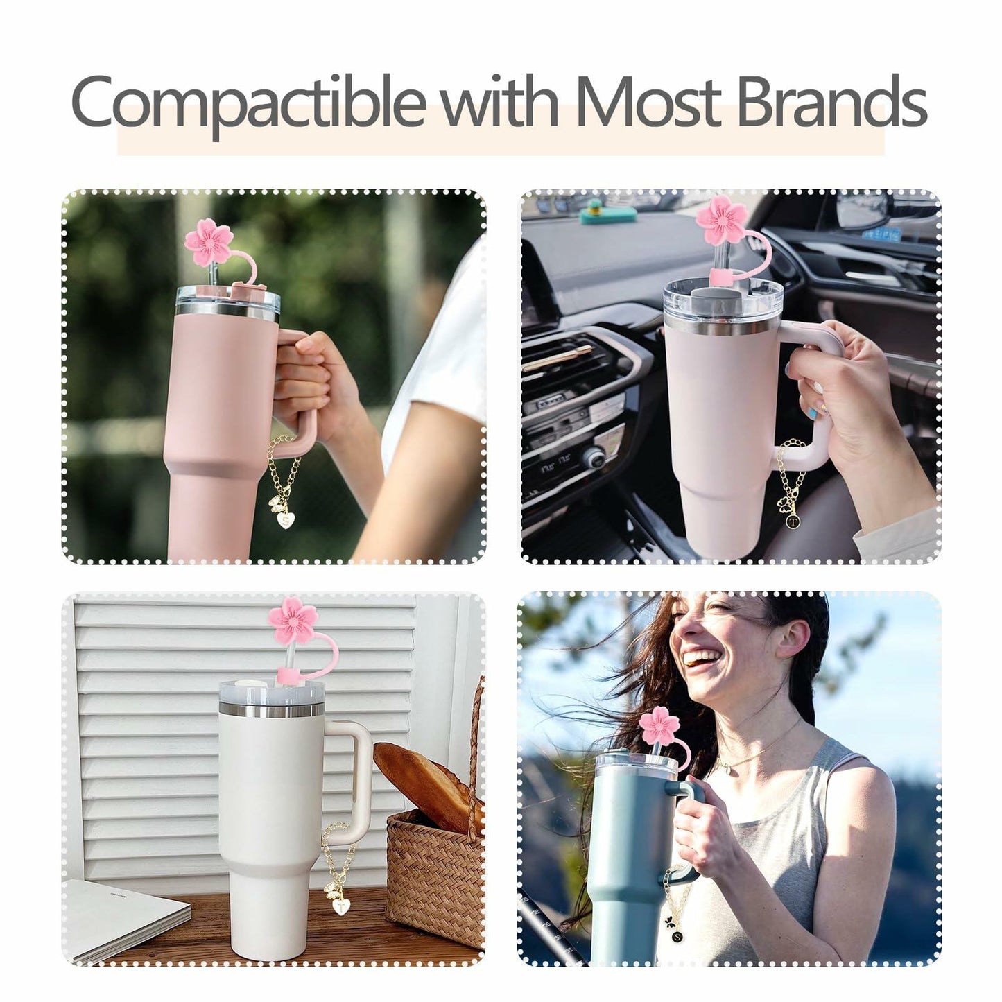 Sloworld 4PCS Straw Covers for Stanley 30/40oz + 2PCS J Letter Charms