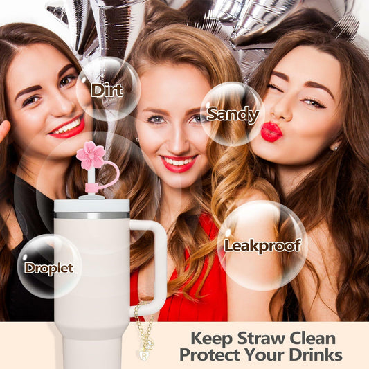 Sloworld 4PCS Straw Covers for Stanley 30/40oz + 2PCS J Letter Charms