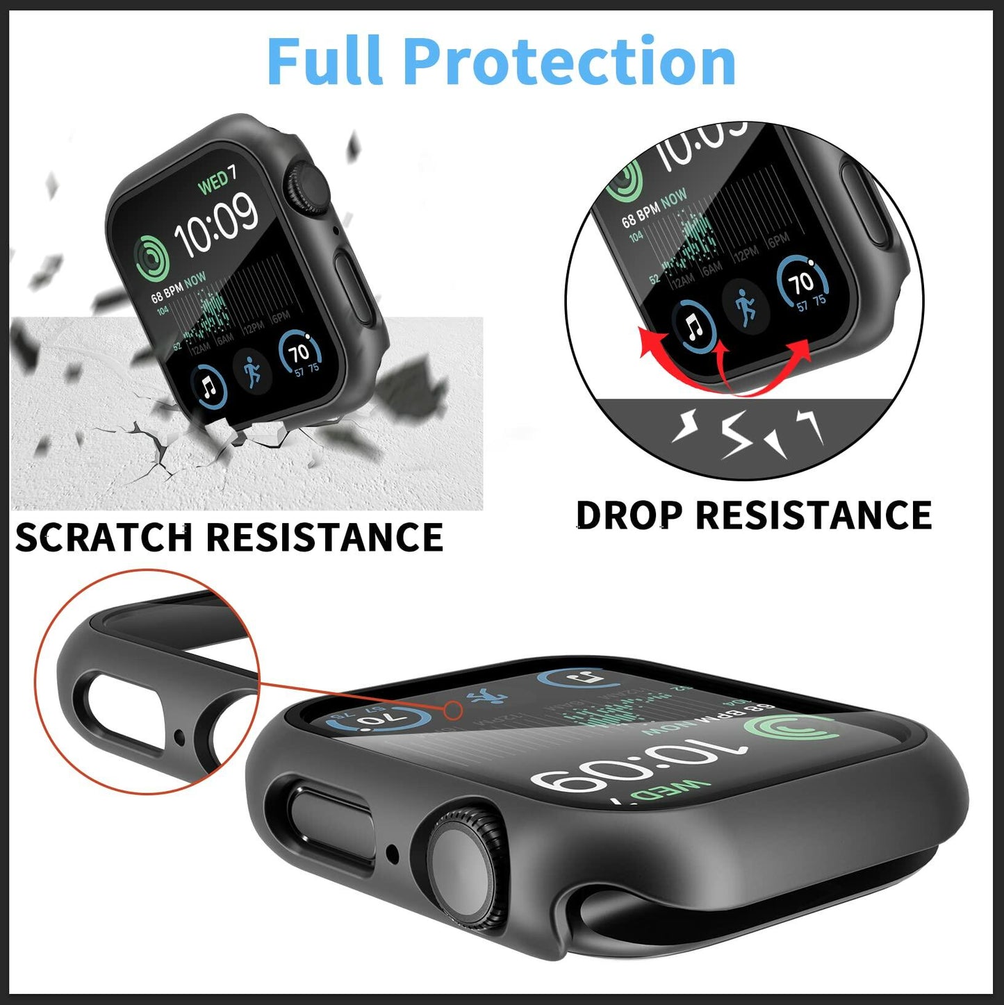 2-Pack 44mm Case w/ Screen Protector for Apple Watch SE/6/5/4 – Black & Clear