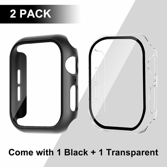 2-Pack 44mm Case w/ Screen Protector for Apple Watch SE/6/5/4 – Black & Clear