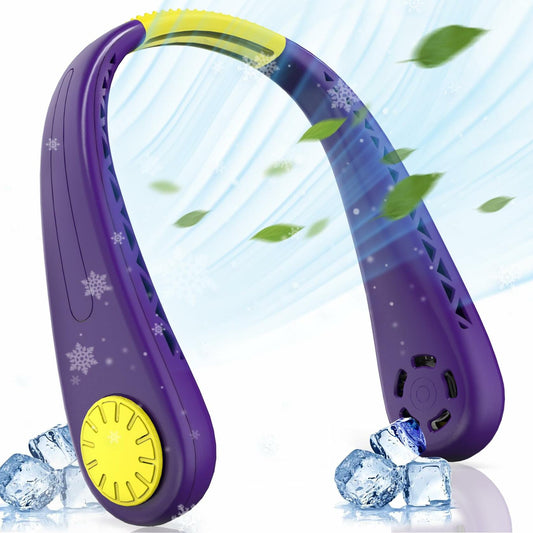 NinetinGel Neck Fan USB Rechargeable Purple Portable Indoor Outdoor Travel