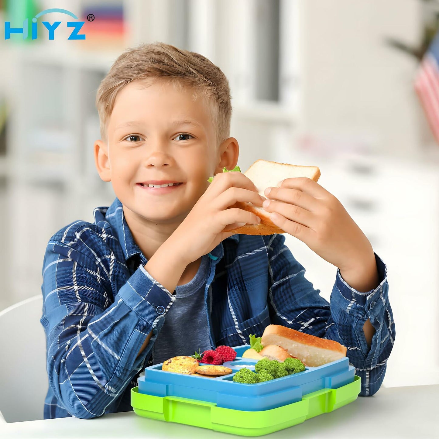 HiYZ Kids Bento Lunch Box 5 Compartments Leak-Proof BPA-Free Ages 3-7