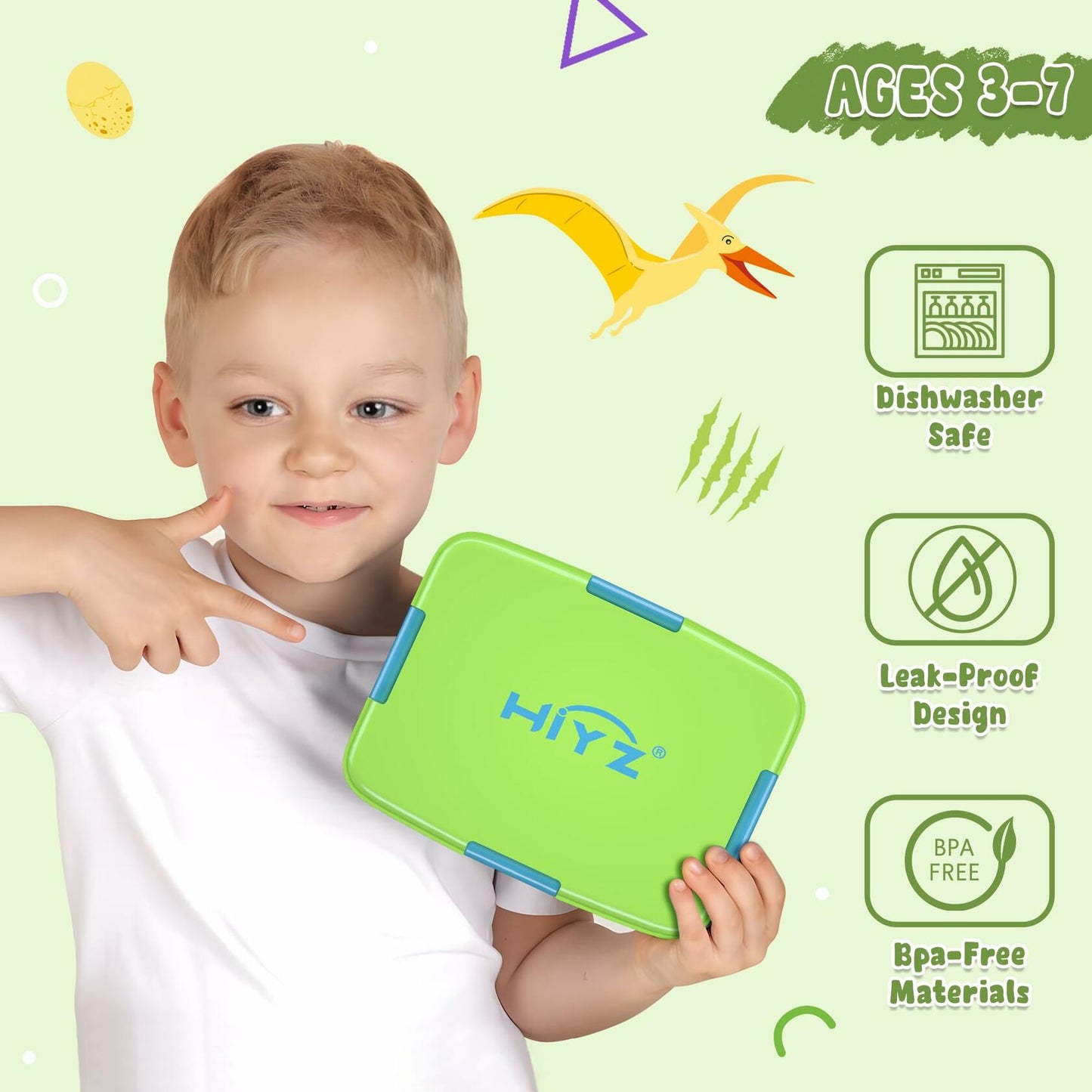 HiYZ Kids Bento Lunch Box 5 Compartments Leak-Proof BPA-Free Ages 3-7