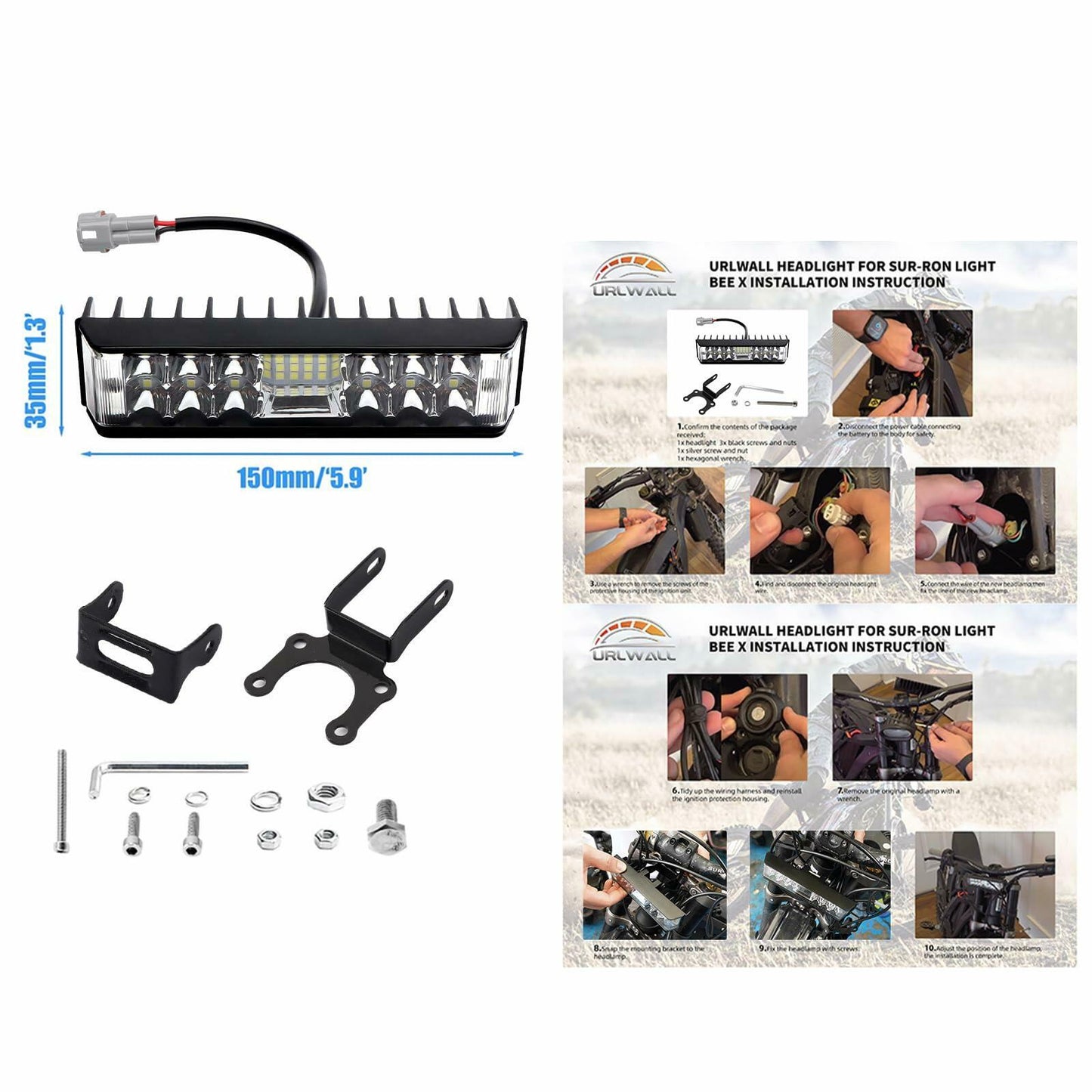 JESTOP LED Headlight Kit for Sur-Ron Segway Black Plug & Play