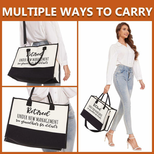 Retirement Gifts Canvas Tote & Makeup Bag Set for Women - 2 Pcs New