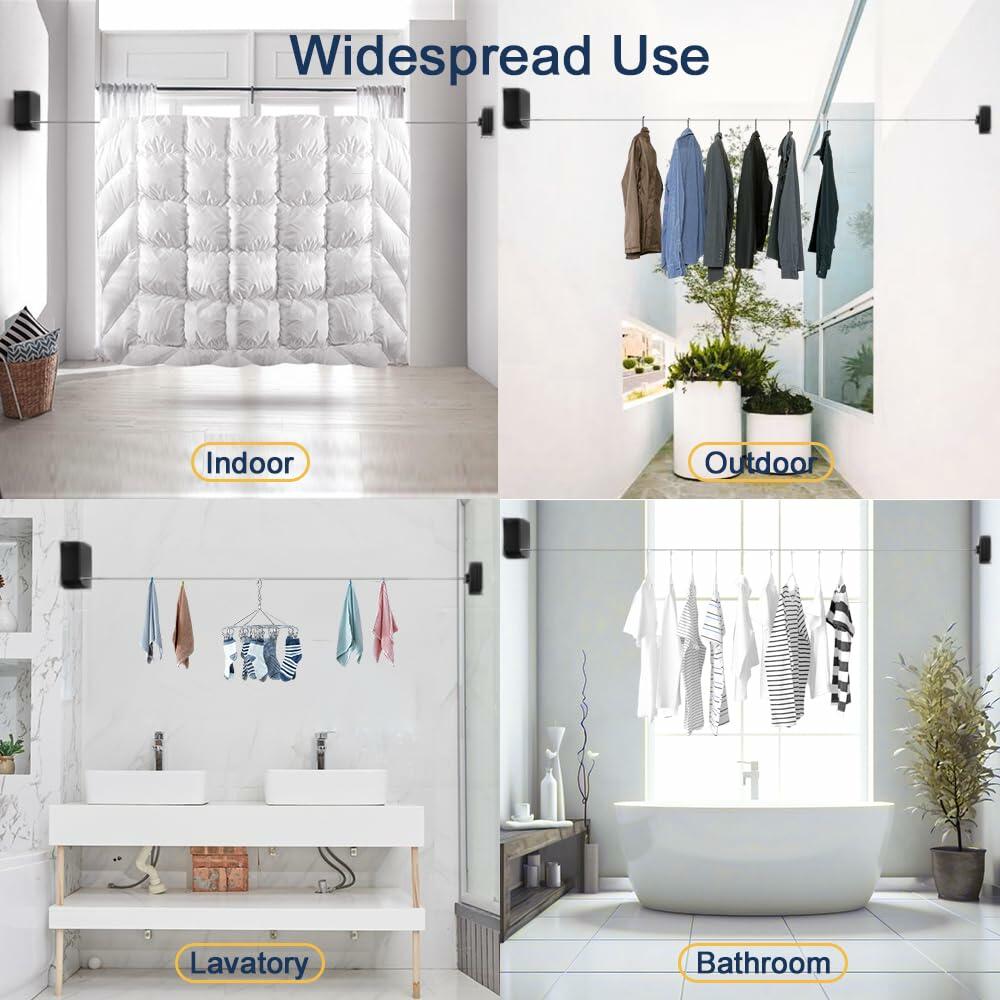 Retractable Clothesline Indoor Wall Mount 11.5ft Black Stainless Steel