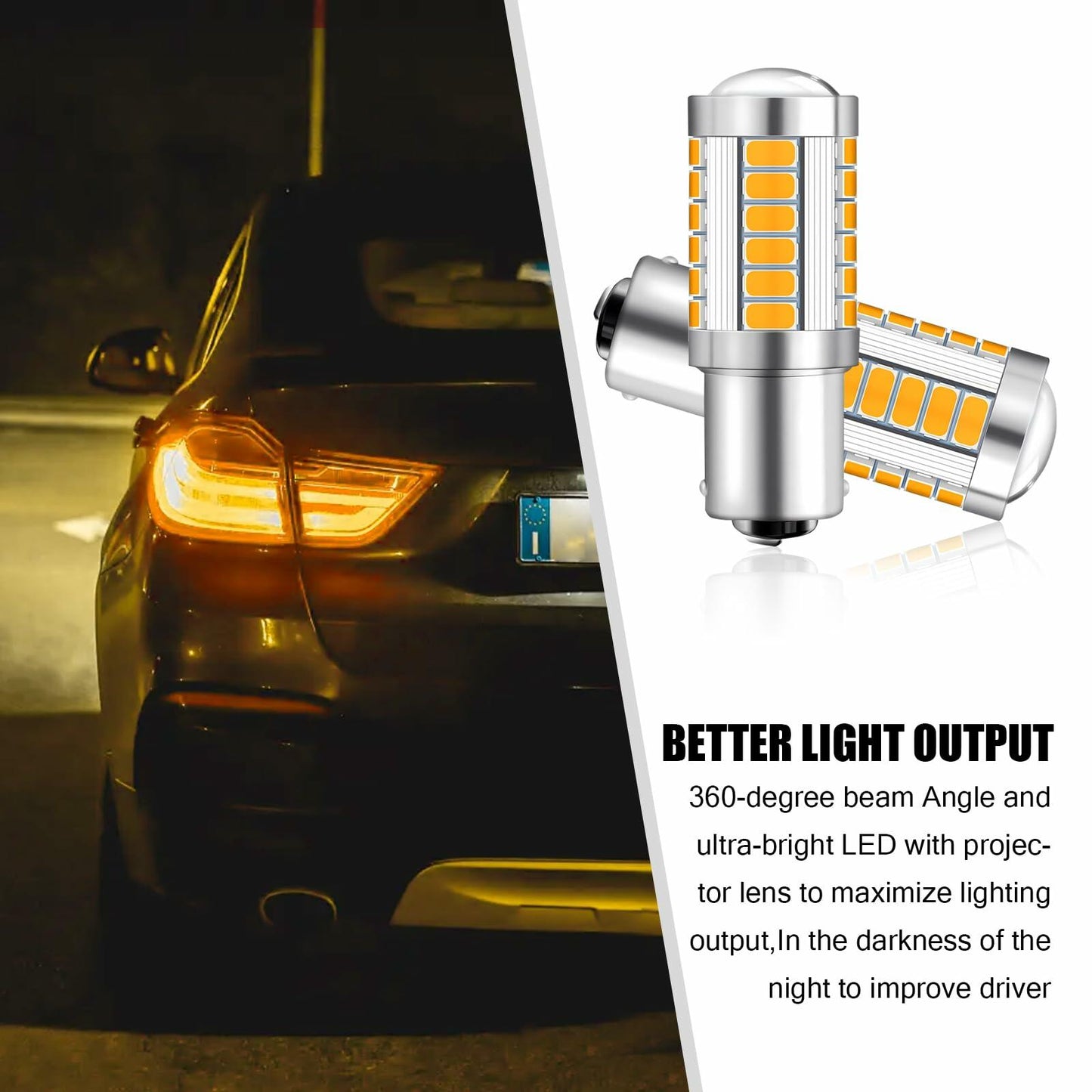 Nowkont 4PCS 1157 LED Turn Signal Lights Yellow 360° High Brightness