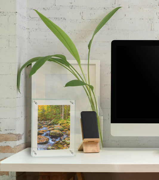 Clear Tempered Glass Floating Frame 5x7in Double Sided Photo Block 2 Pack