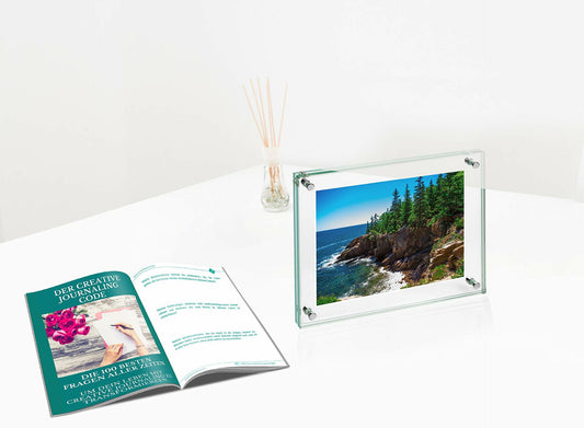 Clear Tempered Glass Floating Frame 5x7in Double Sided Photo Block 2 Pack