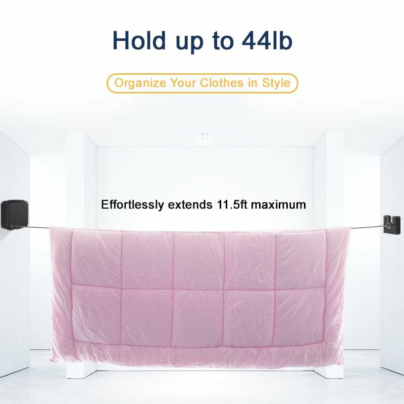 Retractable Clothesline Indoor Wall Mount 11.5ft Black Stainless Steel