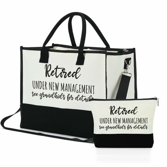 Retirement Gifts Canvas Tote & Makeup Bag Set for Women - 2 Pcs New