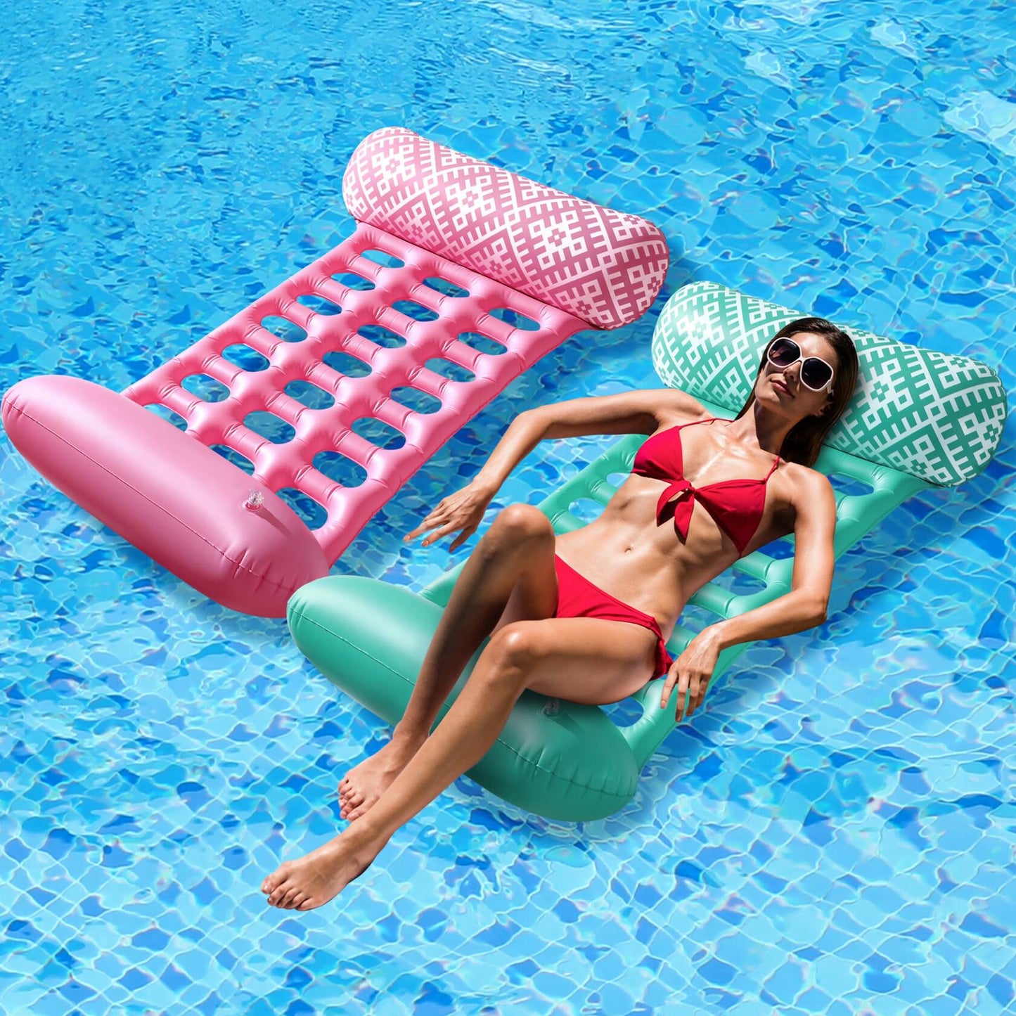 2 Pack Adult 4-in-1 Pool Floats, Inflatable Multi-Purpose Pool Floaties