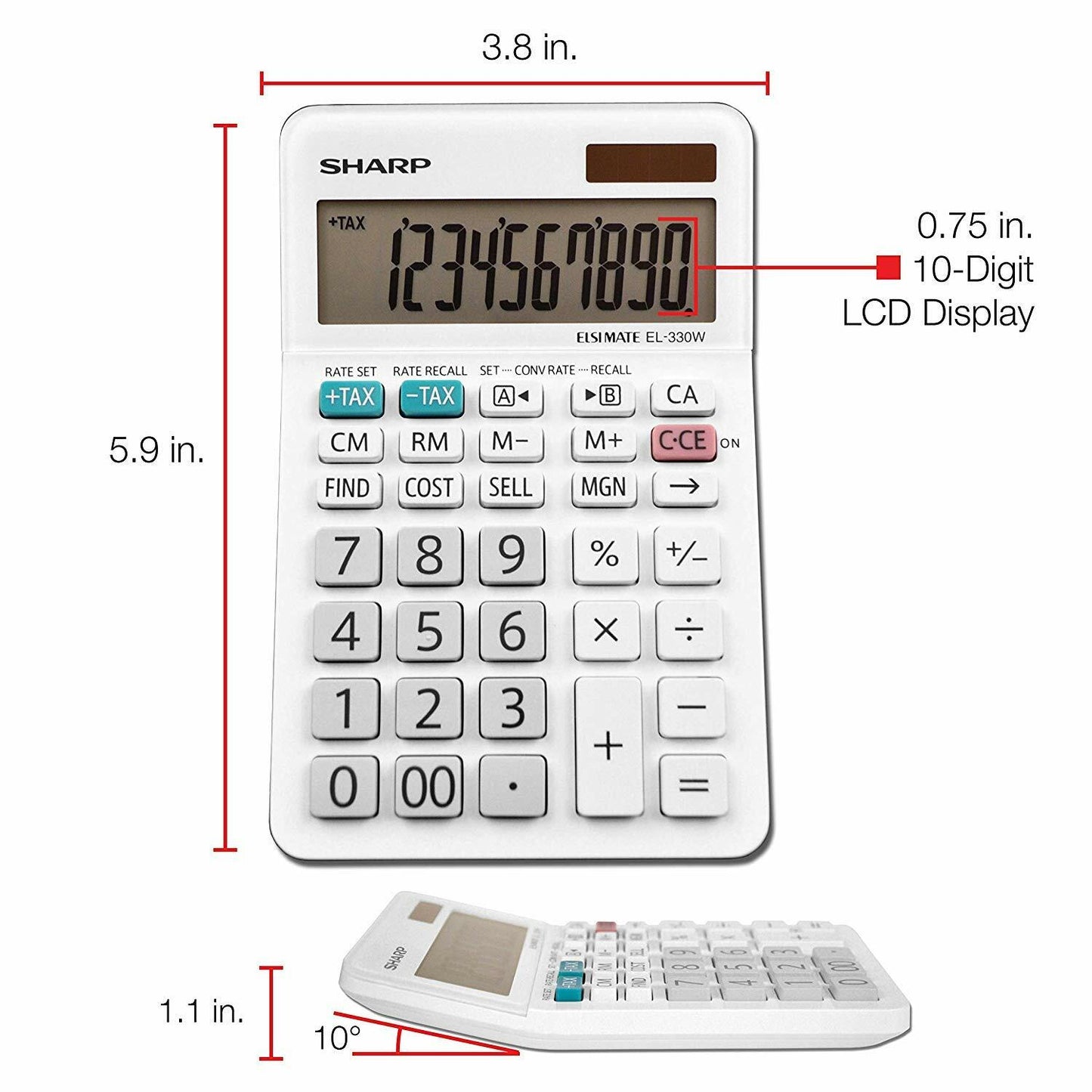 Sharp EL-330WB Calculator Dual Power Solar Battery 1 Pack New