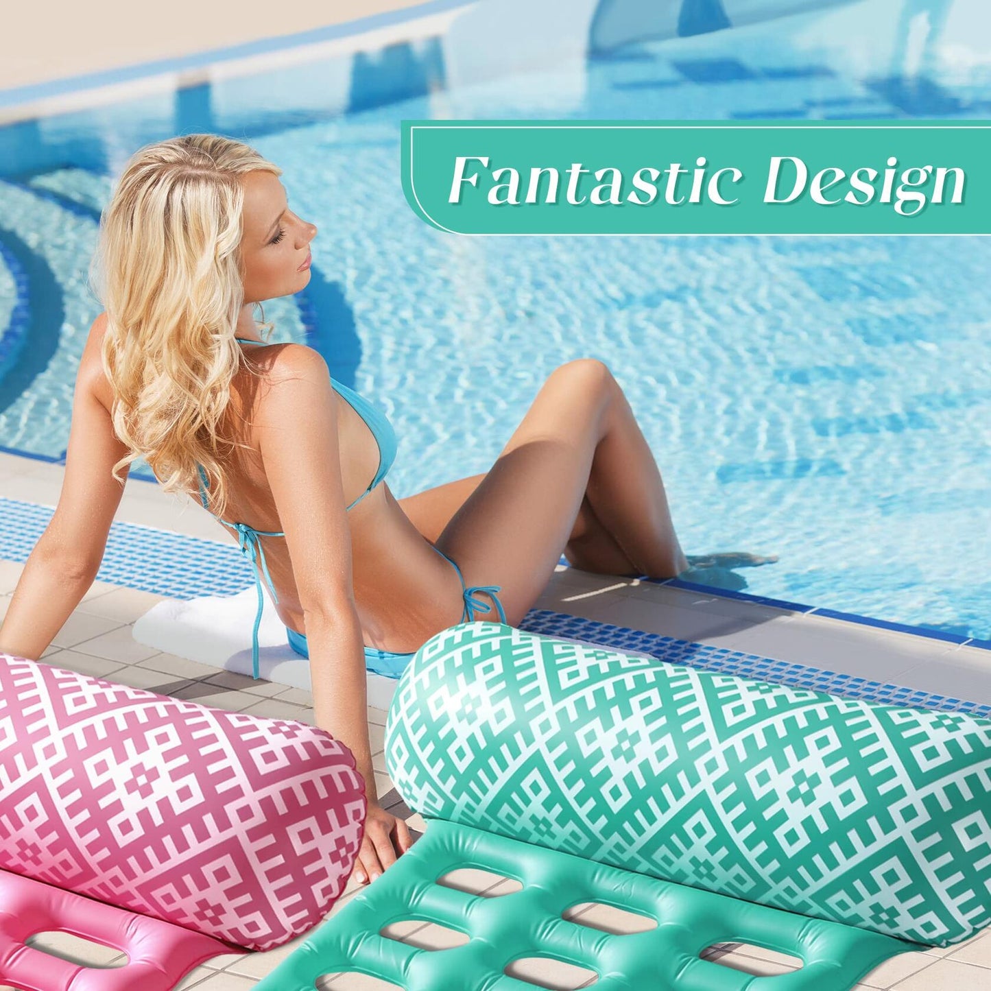 2 Pack Adult 4-in-1 Pool Floats, Inflatable Multi-Purpose Pool Floaties