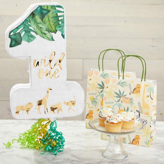 BLUE PANDA Pull String Pinata Number 1 Jungle Theme 16.5x11.6x3in