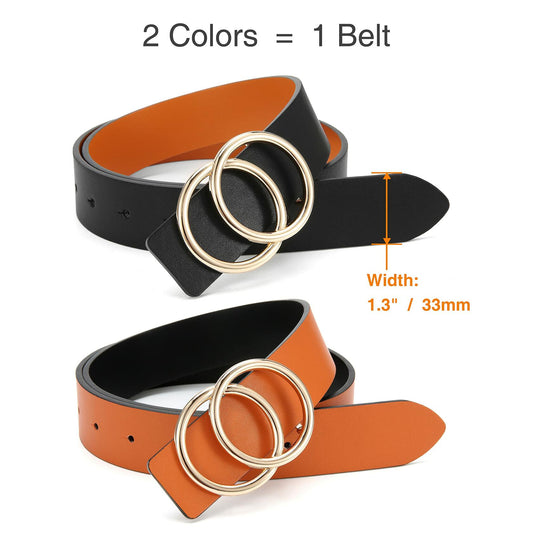 CR Womens Leather Belt 1.3" Reversible Casual Jeans Dress