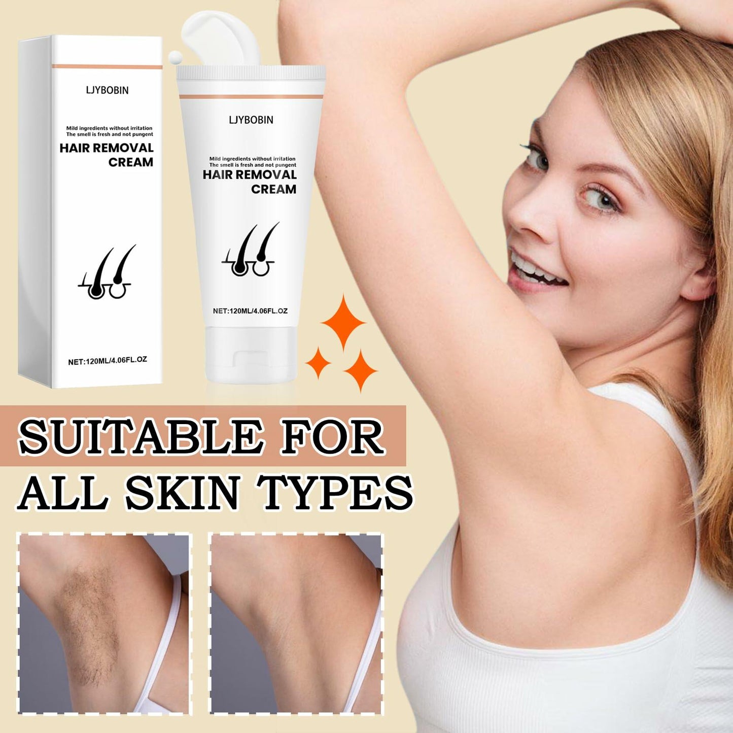 Moisturizing Long-Lasting Flawless Hair Removal Cream for Body & Face 2oz