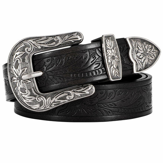 SANSTHS Western Women's Cowboy Belt Black XXL Stylish Leather Belt for Jeans