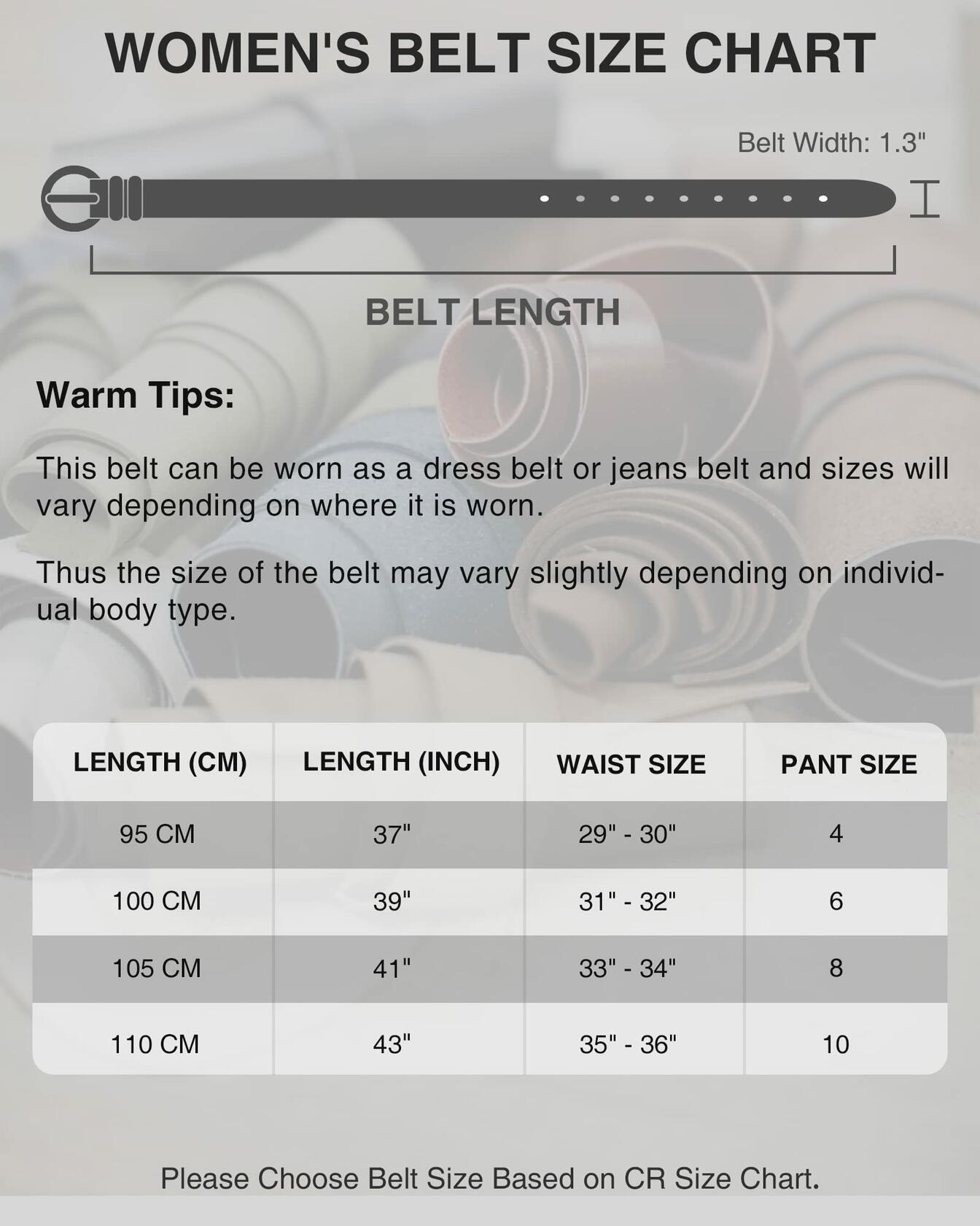 CR Womens Leather Belt 1.3" Reversible Casual Jeans Dress