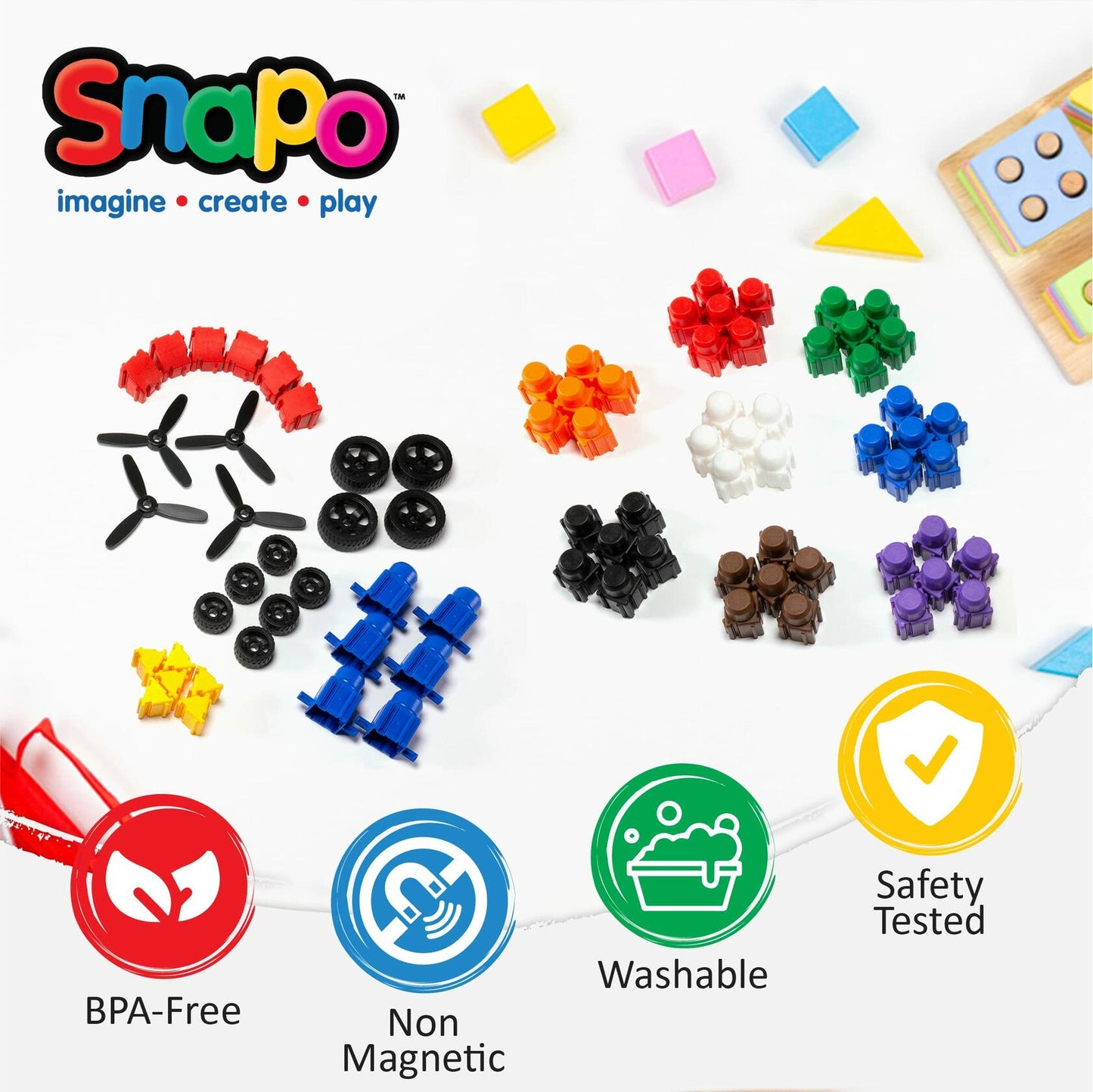 Snapo Jr Builder's Kit 80pcs Colorful Blocks Wheels Toddler 18mo+