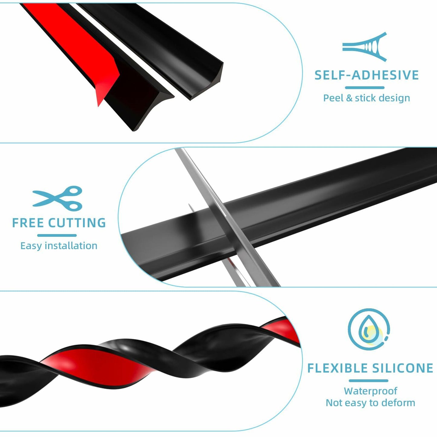 Collapsible Shower Water Guard 31in Black Silicone Waterproof Splash Guard