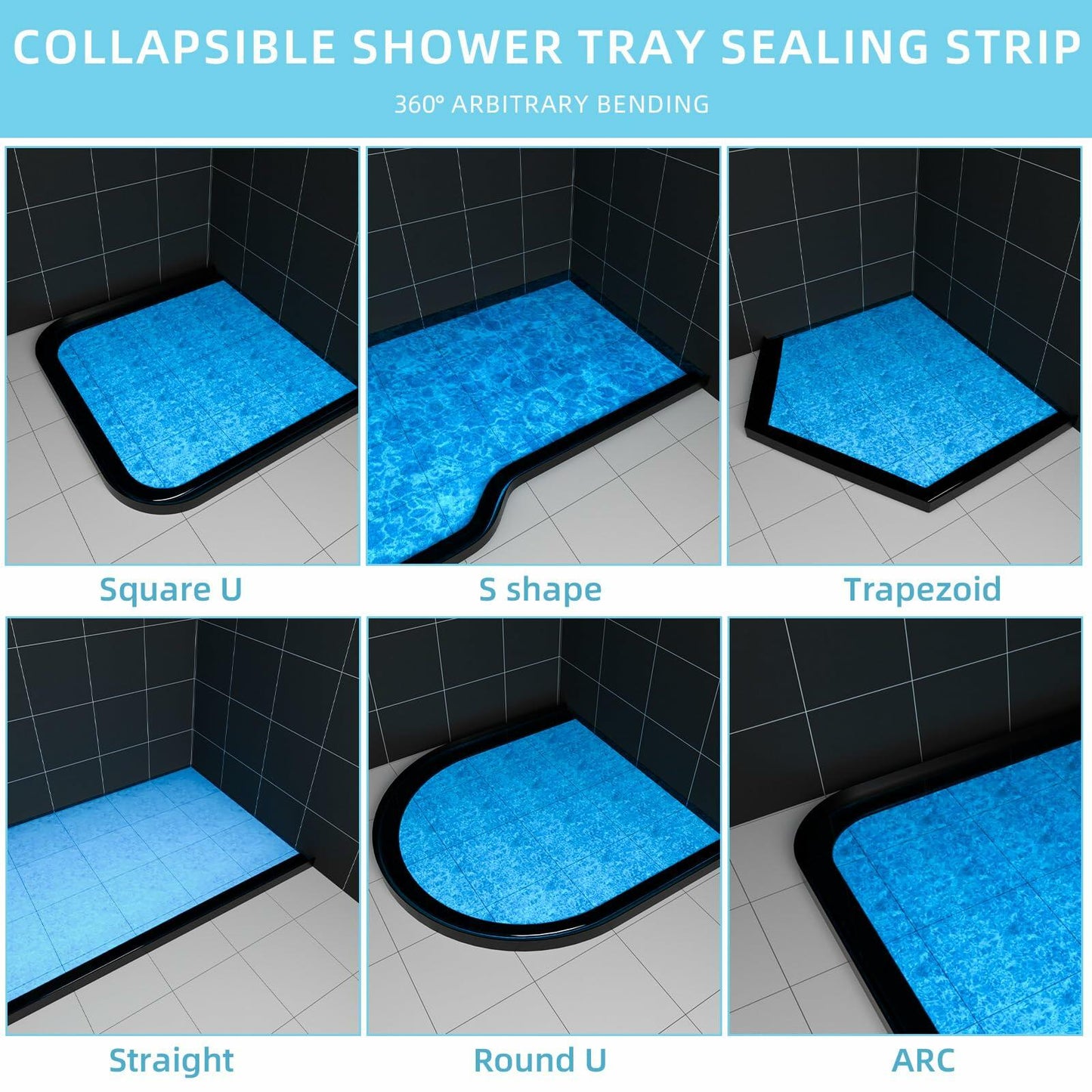 Collapsible Shower Water Guard 31in Black Silicone Waterproof Splash Guard