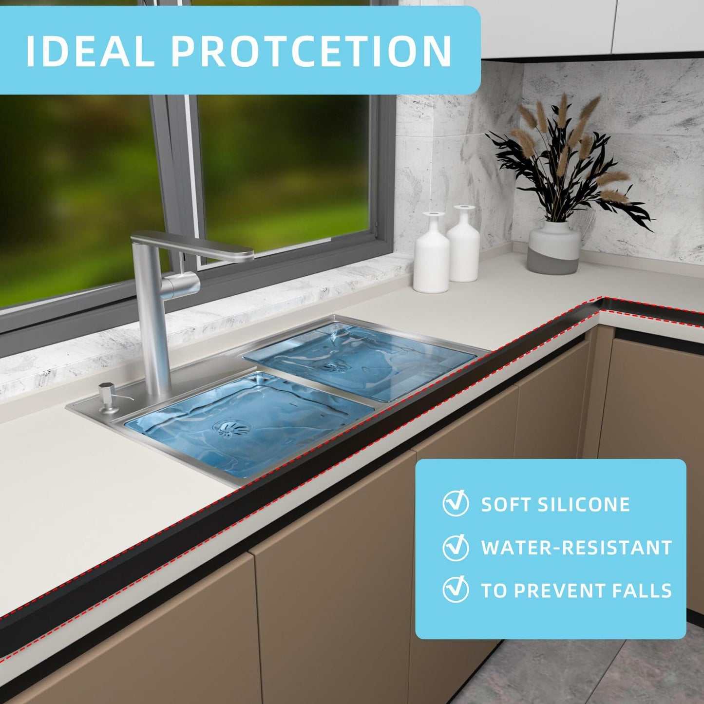 Collapsible Shower Water Guard 31in Black Silicone Waterproof Splash Guard