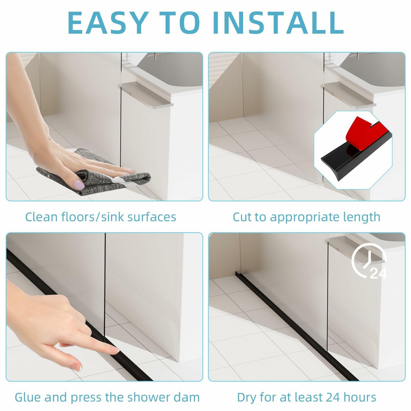 Collapsible Shower Water Guard 31in Black Silicone Waterproof Splash Guard