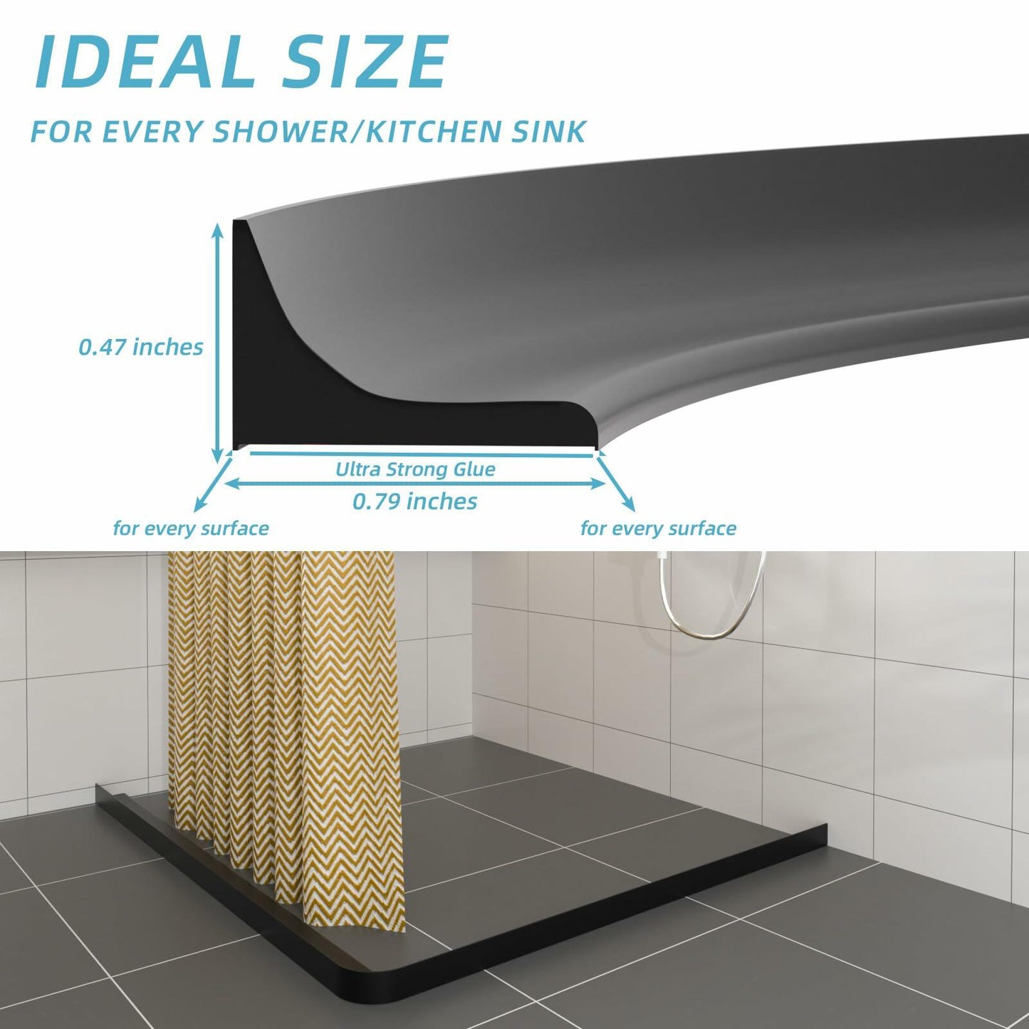 Collapsible Shower Water Guard 31in Black Silicone Waterproof Splash Guard