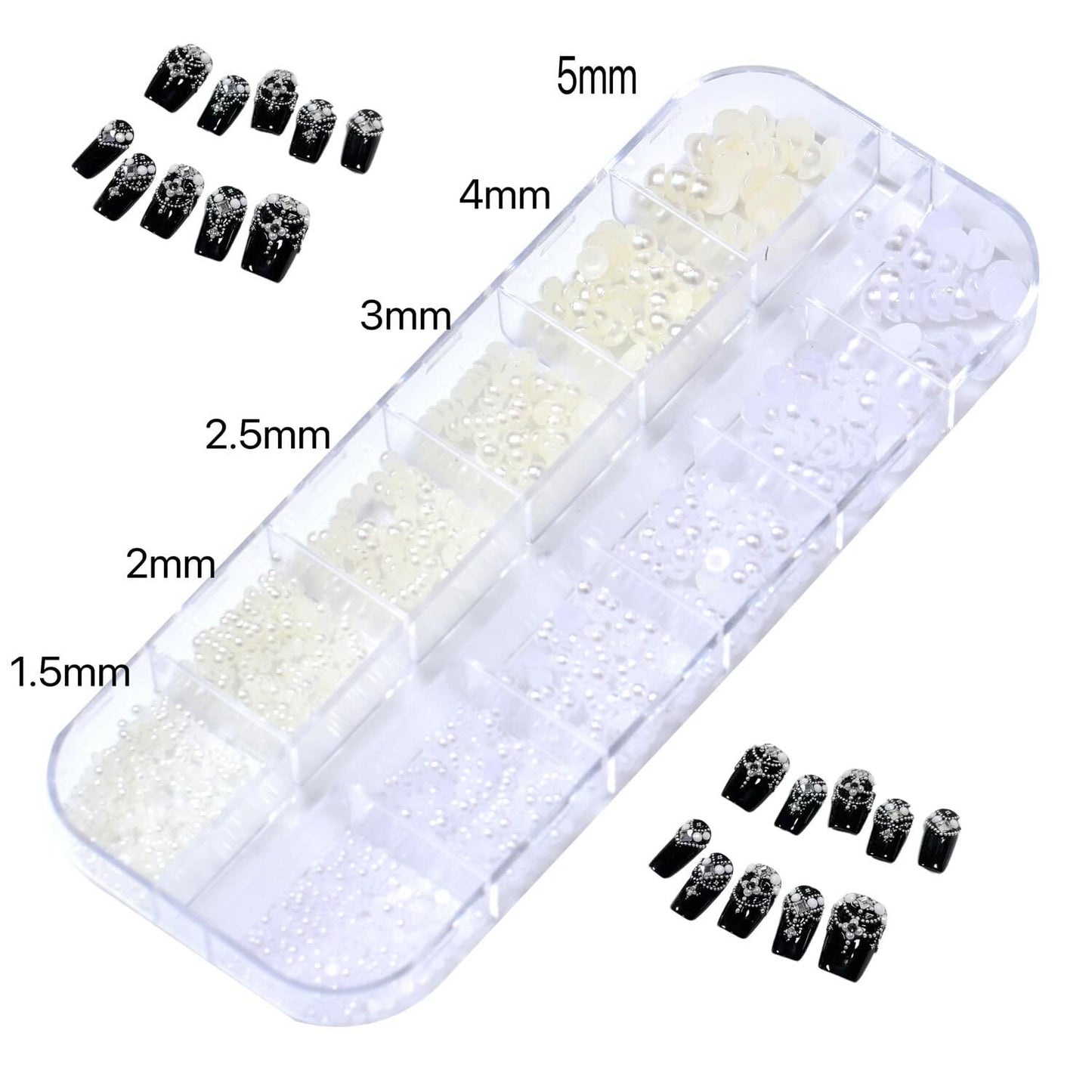 Nail Art Pearls Flatback Charms Mixed Sizes Gold Silver White - 2 Boxes