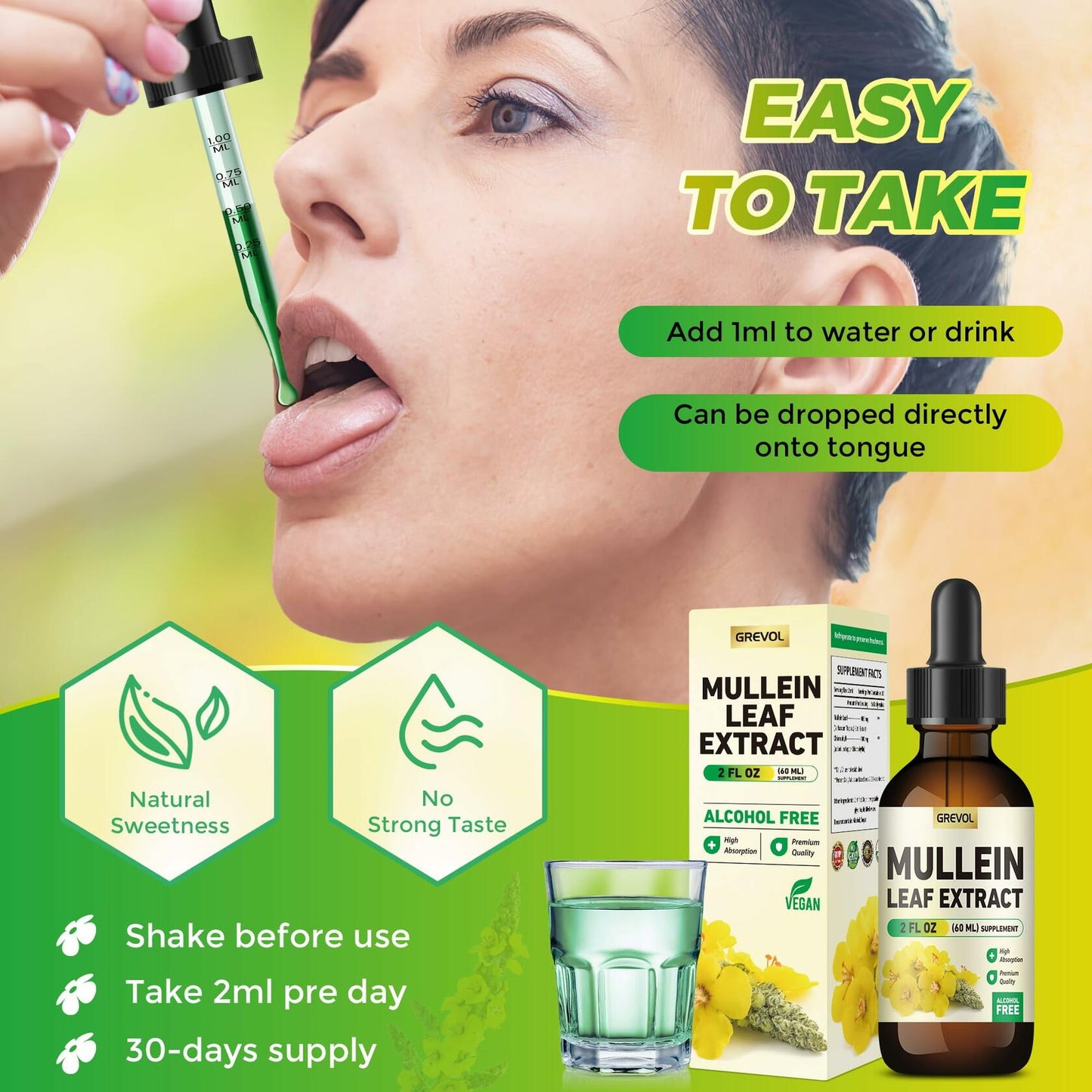 BestBy05/26 Grevol Mullein Drops Organic Herbal Tincture 2oz Respiratory Support