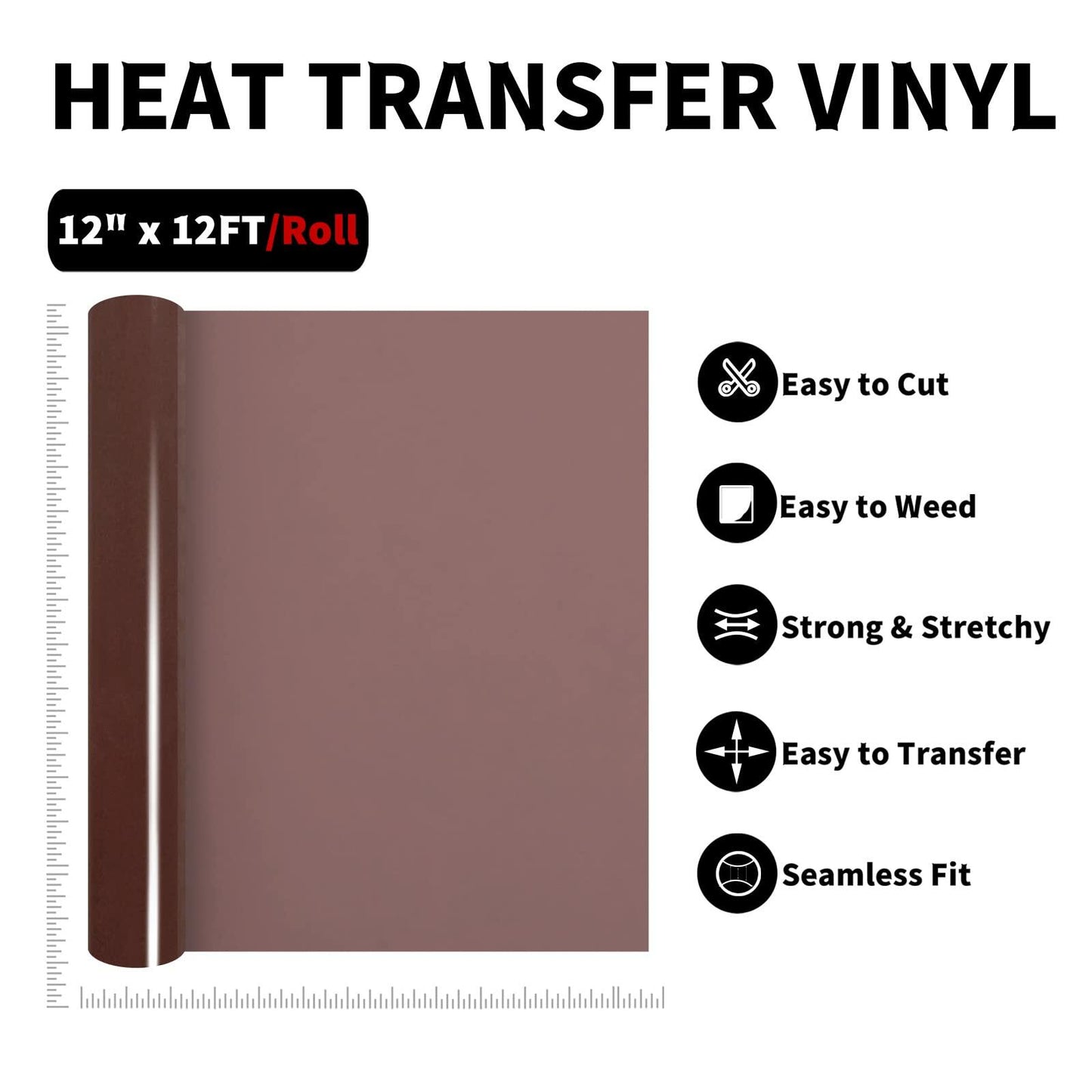 AHIJOY Heat Transfer Vinyl 12"x15ft Chocolate Brown HTV Iron-On for Garments