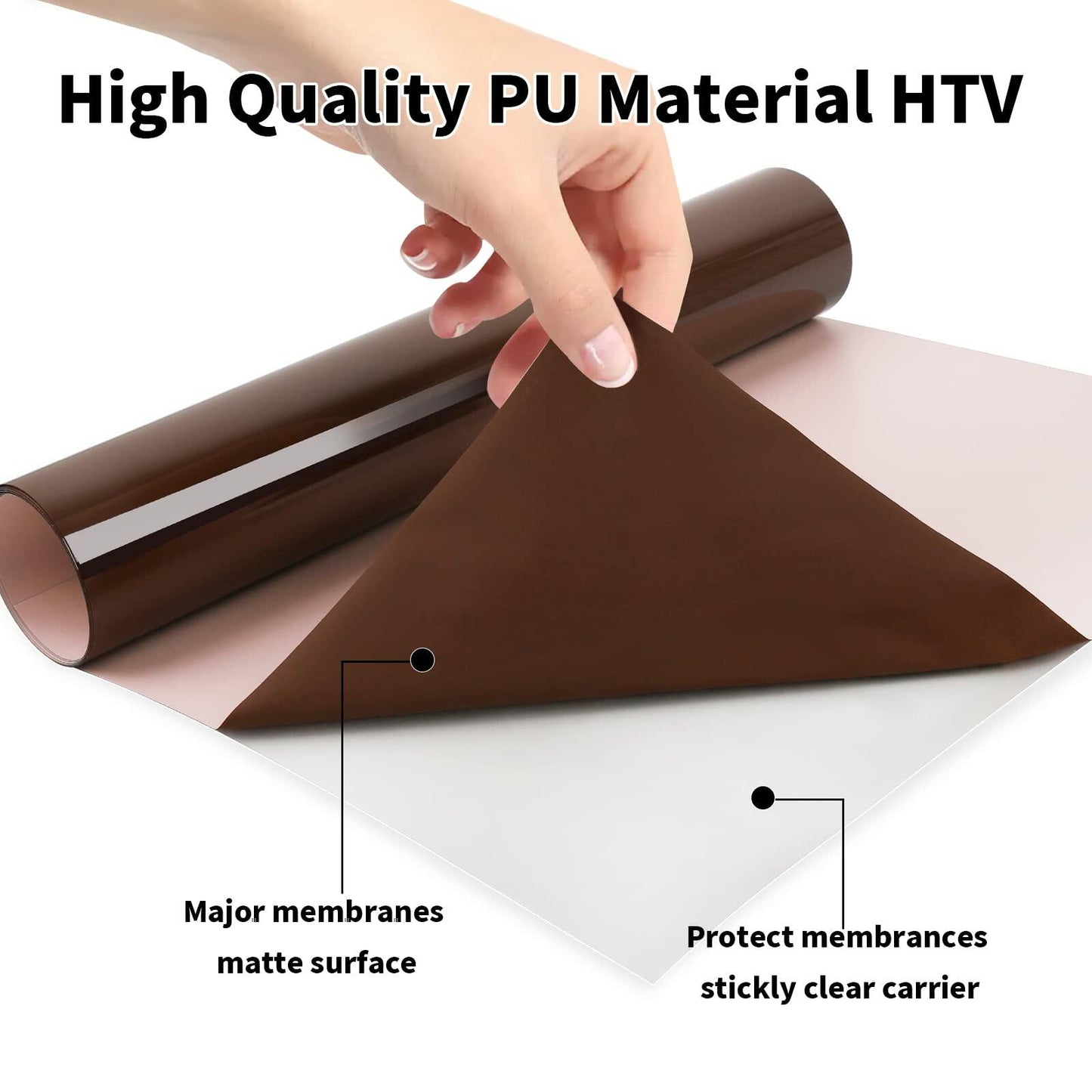 AHIJOY Heat Transfer Vinyl 12"x15ft Chocolate Brown HTV Iron-On for Garments