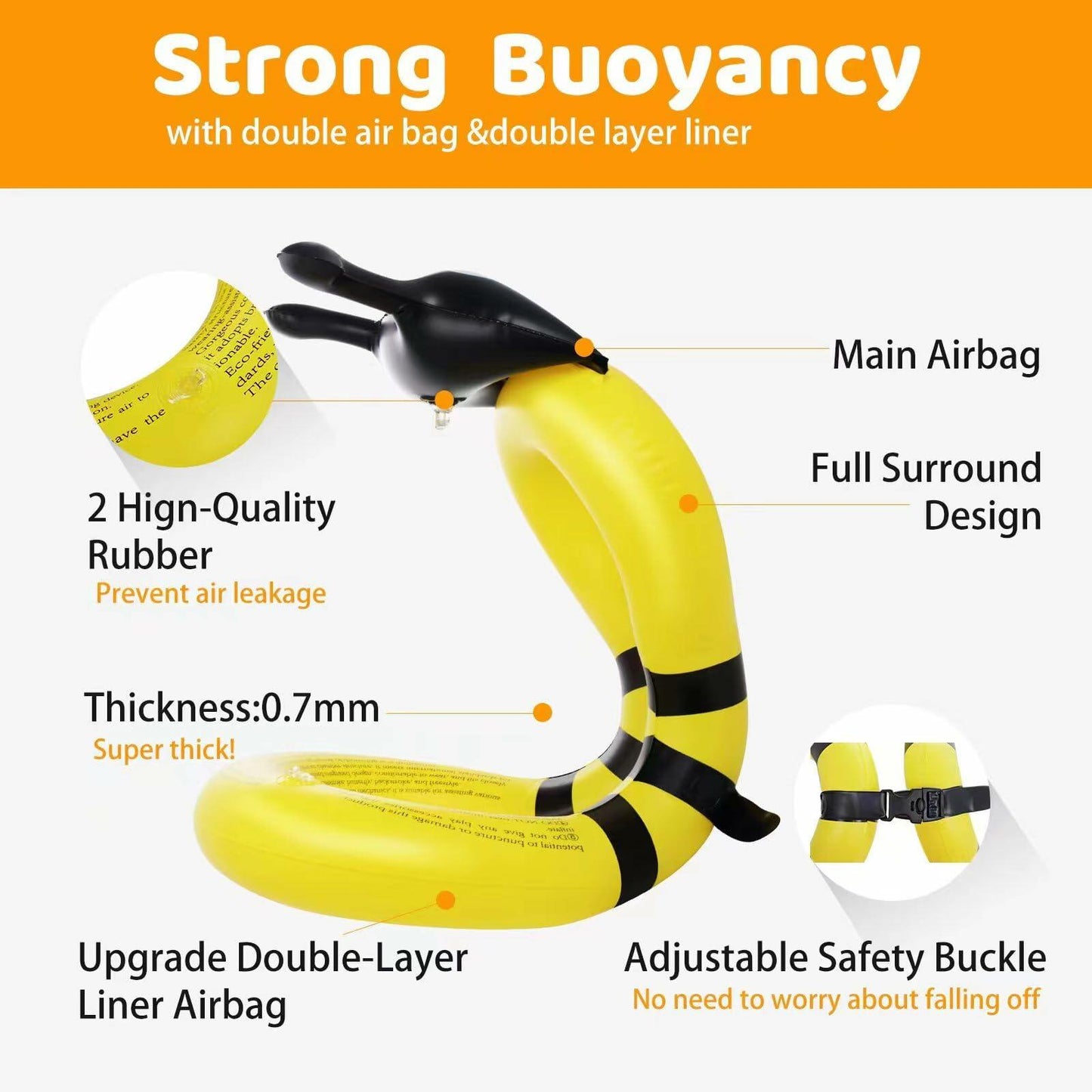 Jioqoti Kids Swim Vest Adjustable Buckle Yellow 30-50 lbs Size L